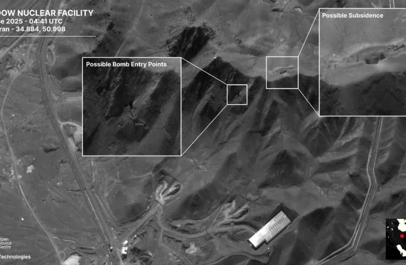 Satellite imagery from Iran’s Fordow nuclear facility June 22, 2025. (credit: MAXAR TECHNOLOGIES/VIA REUTERS )